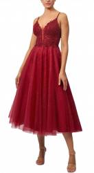 Della Wine Tulle Midi Gown